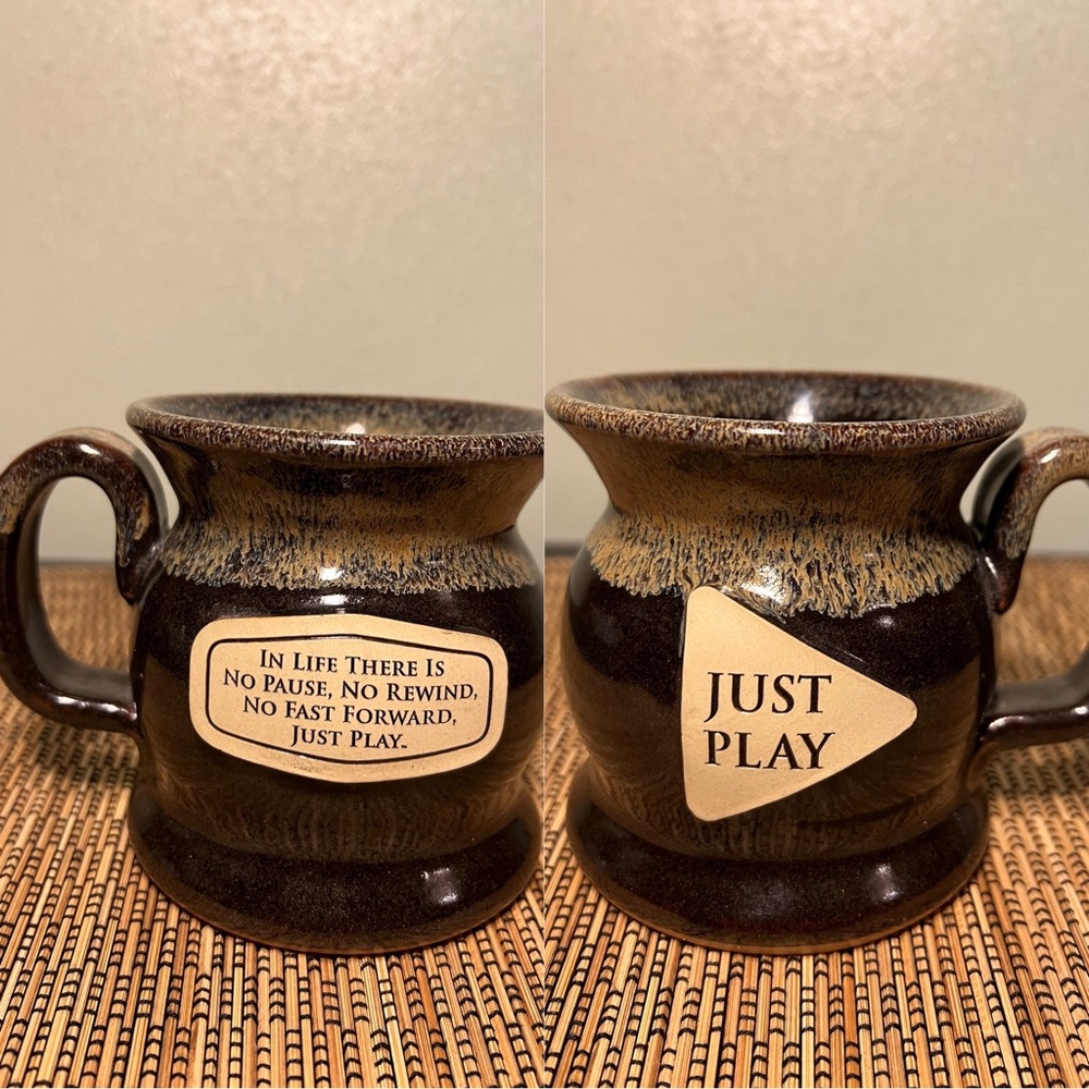 Handcrafted Studio Pottery Potbelly Mug Two Tone Brown Drip Glaze JUST PLAY Boho